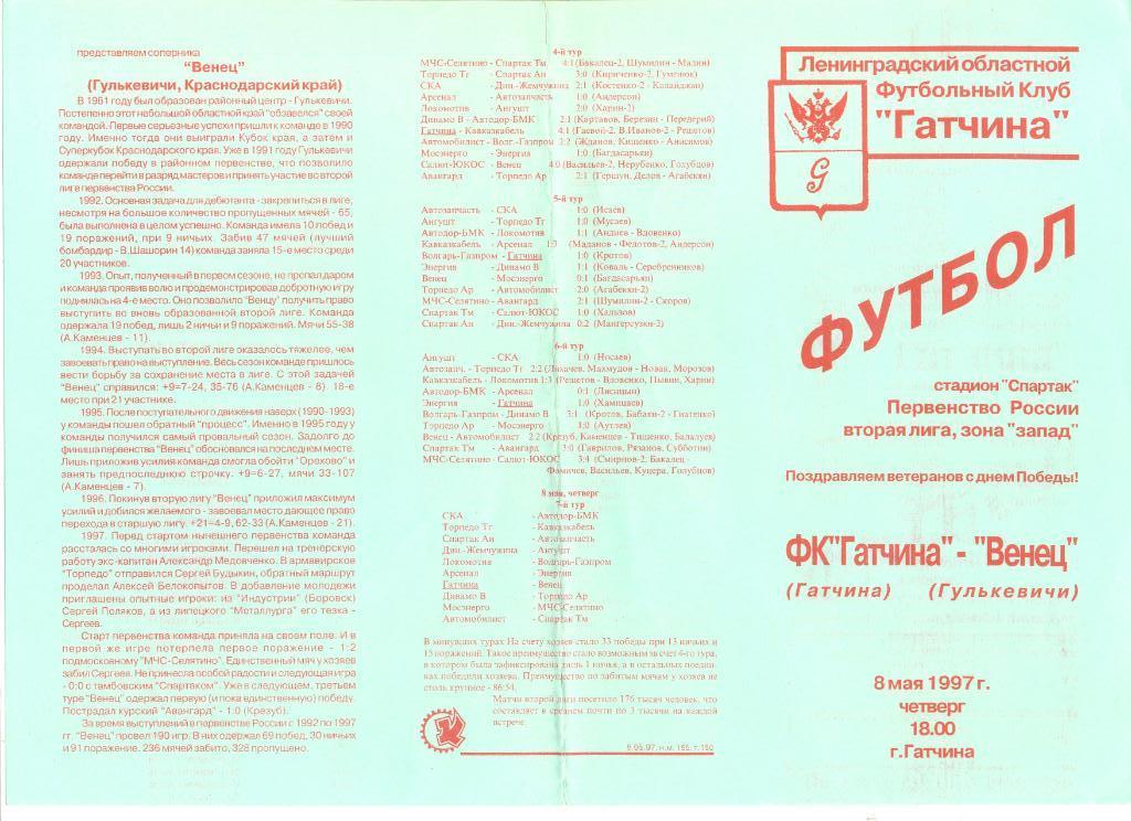 ФК Гатчина - Венец Гулькевичи 08.05.1997 г.