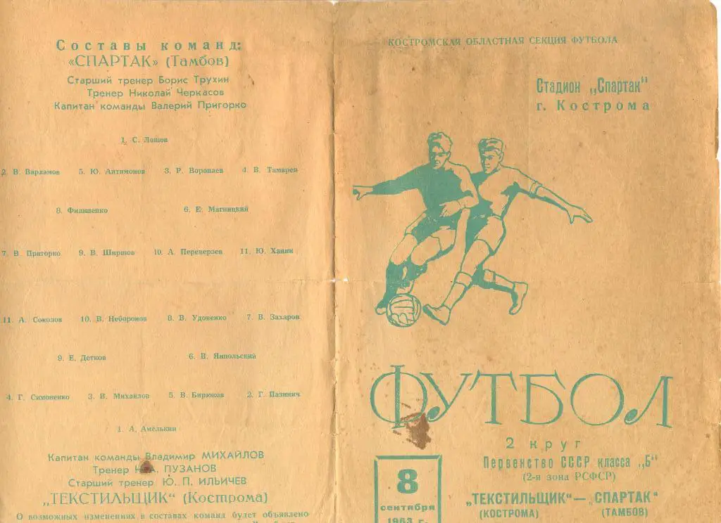 Текстильщик Кострома - Спартак Тамбов 08.09.1963 год.