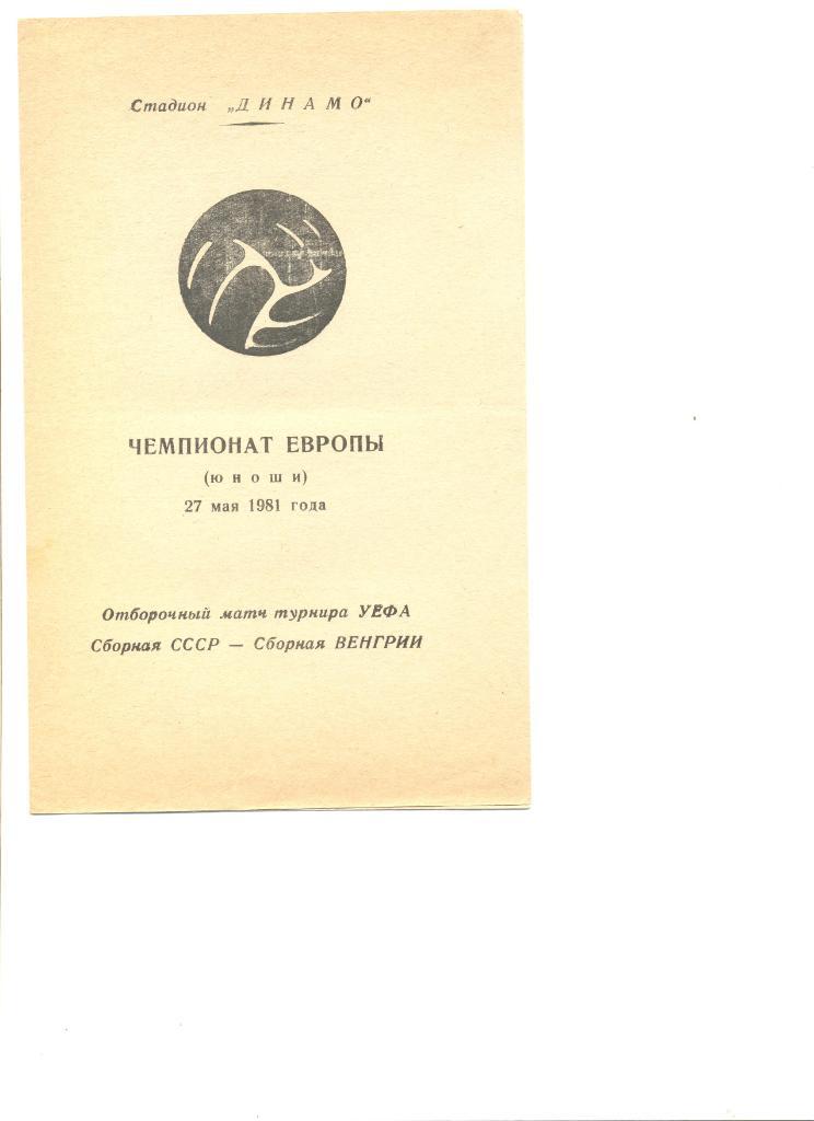 СССР - Венгрия 27.05.1981 г. Минск. Отборочный матч Чемпионата Европы по юношам.