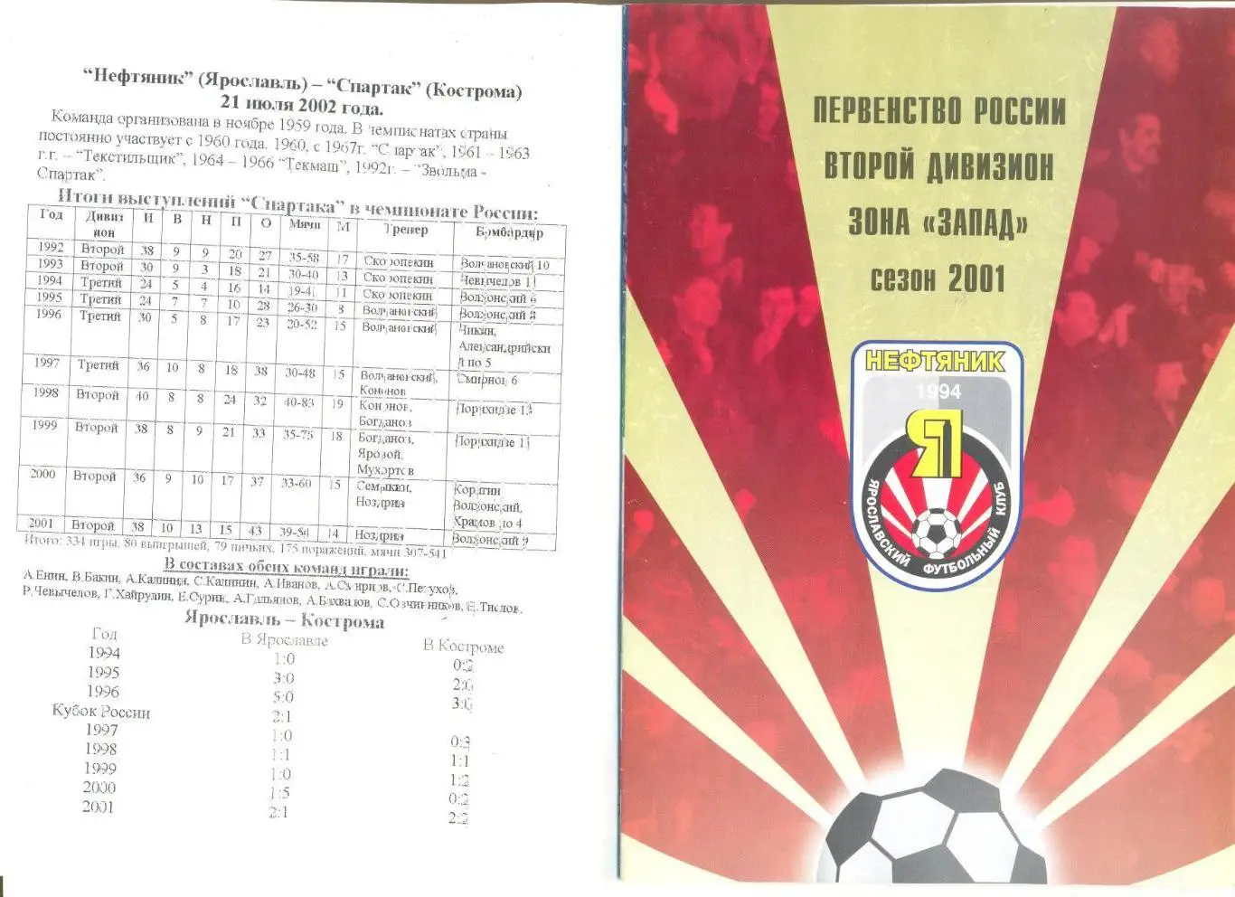 Нефтяник Ярославль - Спартак Кострома 21.07.2002 г.