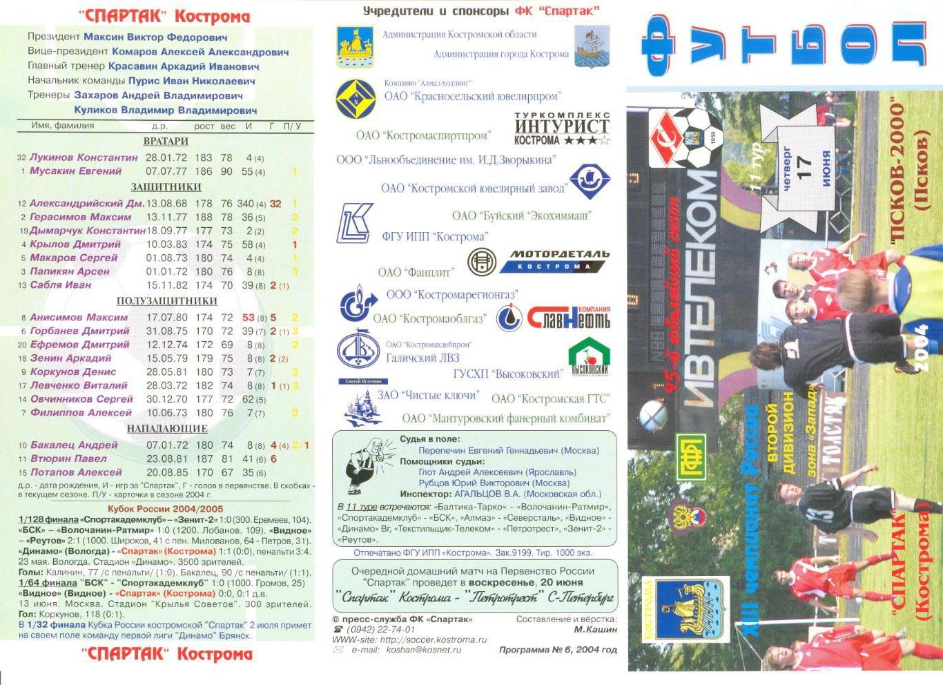 Спартак Кострома - Псков 2000 17.06.2004 г.