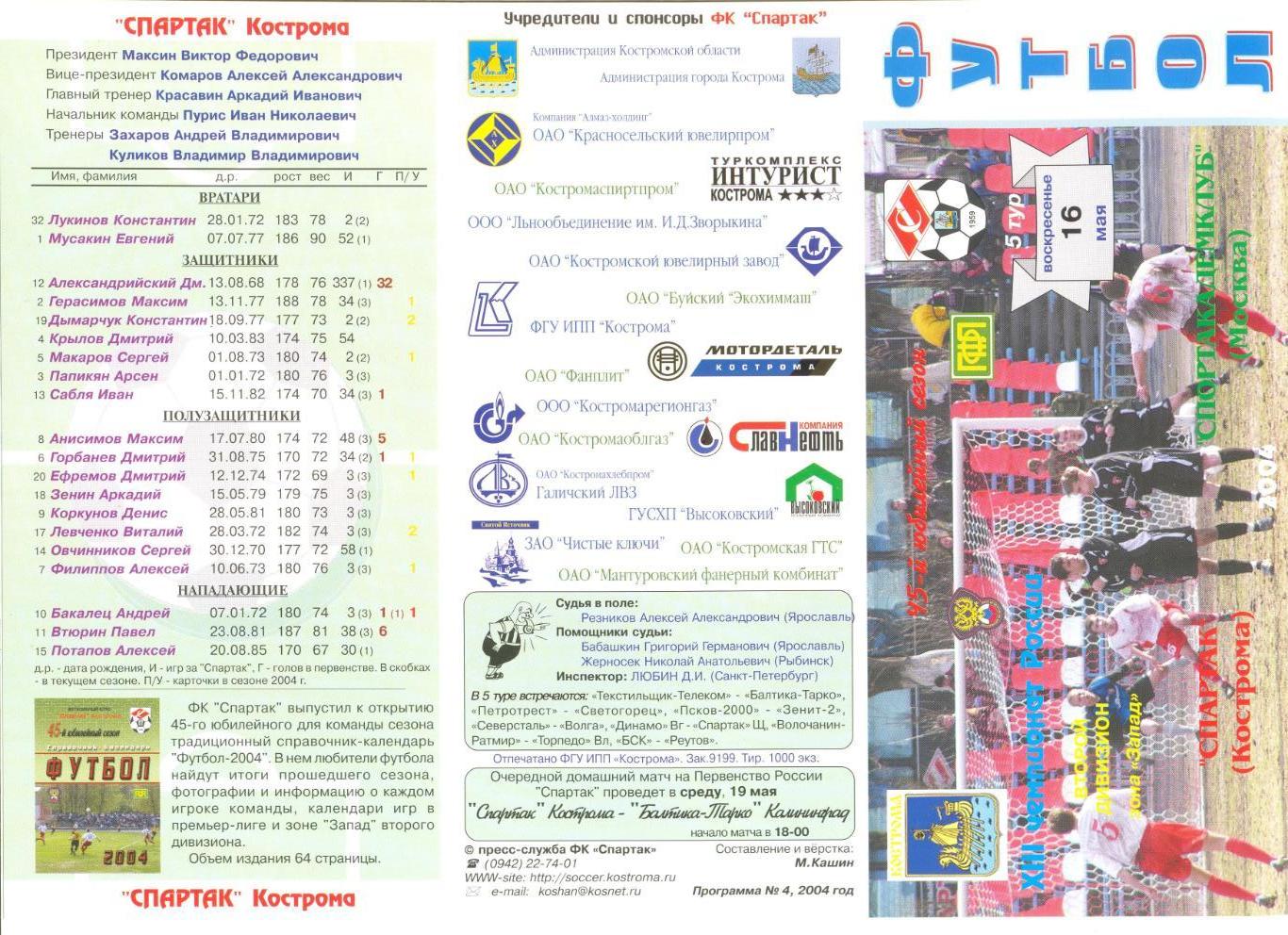 Спартак Кострома - Спортакадемклуб Москва 16.05.2004 г.