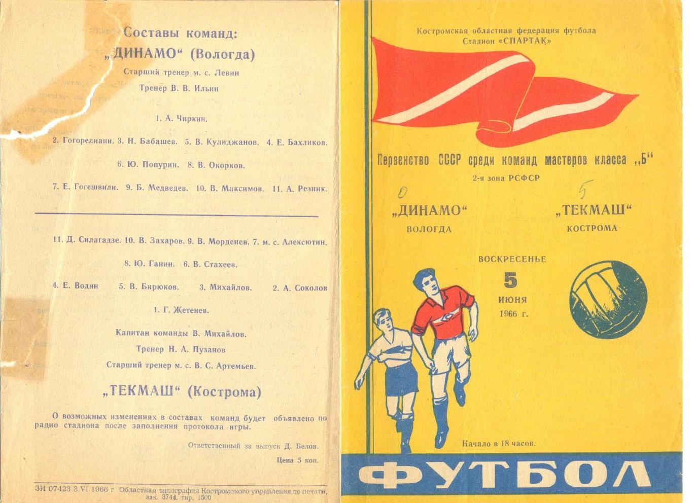 Текмаш Кострома - Динамо Вологда 05.06.1966 г.