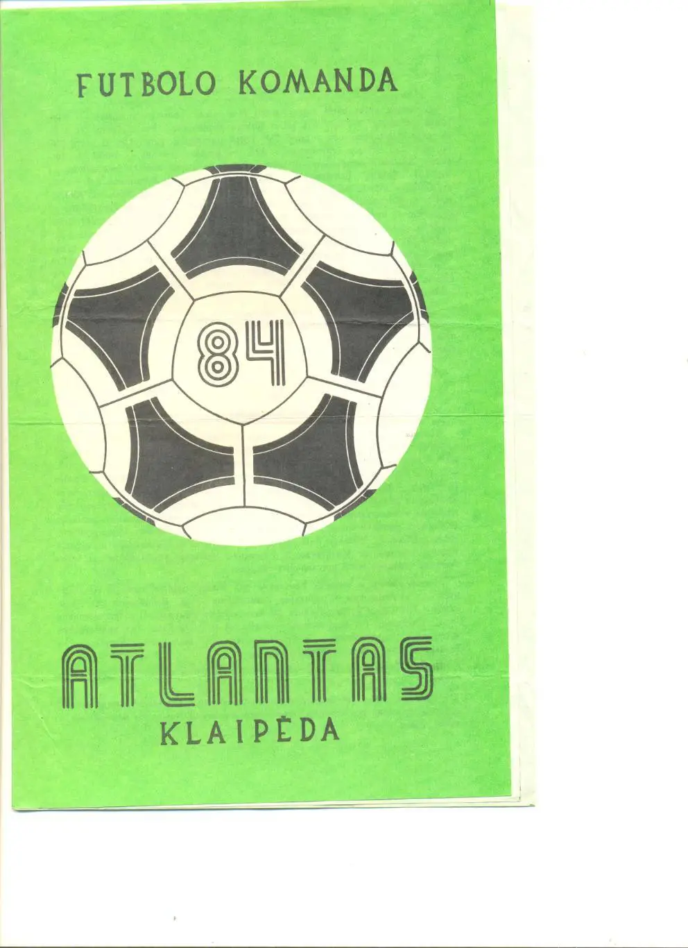 Буклет Атлантас Клайпеда - 1984 г. 8 стр. Фото игроков. Русский язык.