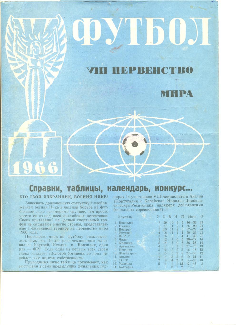 Буклет Чемпионат мира по футболу 1966 г. Англия.