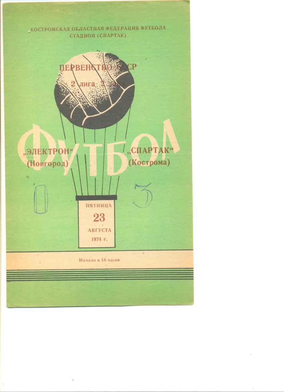 Спартак Кострома - Электрон Новгород 23.08.1974 г.