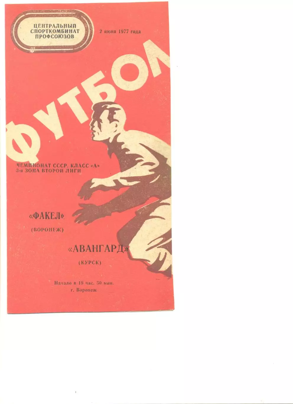 Факел Воронеж - Авангард Курск 02.06.1977 г.