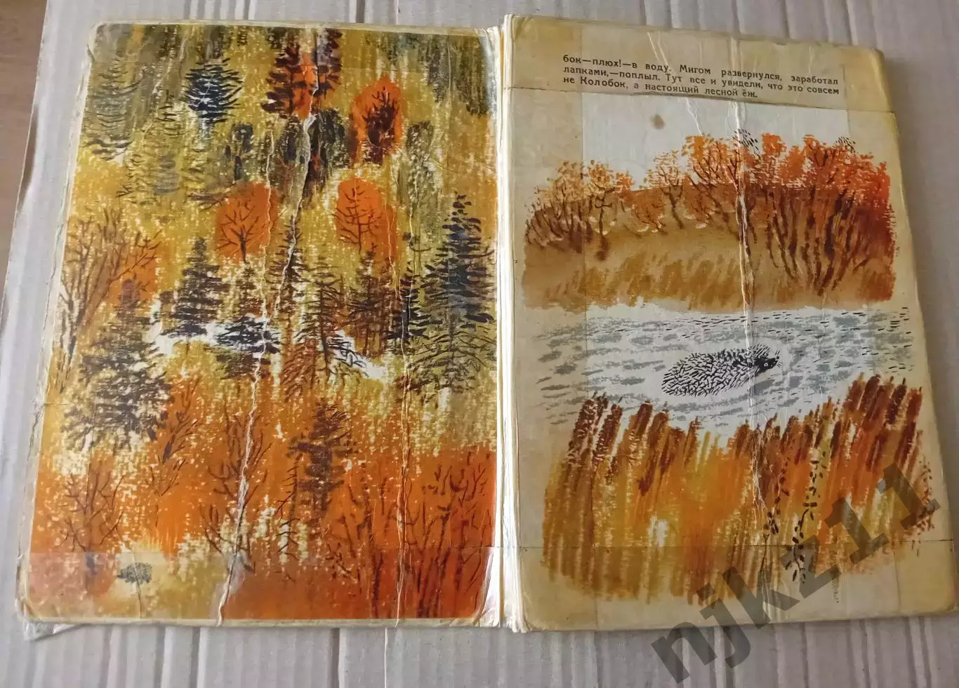 Детская книжка-ширмочка. Лесной колобок. Колючий бок. В.Бианки. (Москва, 1974 г. 1