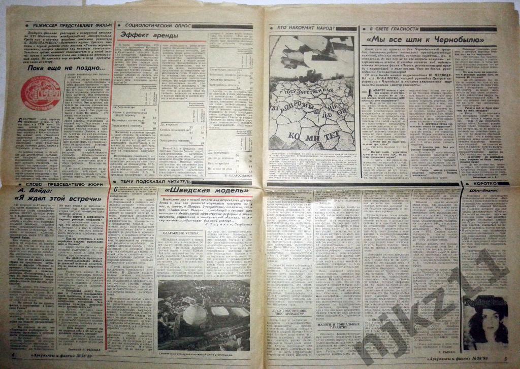 Аргументы и факты№ 28 за 1989 Вайда, Шведская модель, Чернобль 2
