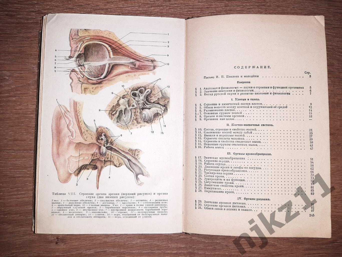 Кабанов, А.Н. Учебник анатомии и физиологии человека для 8 класса 1950г РЕДКОСТЬ 6