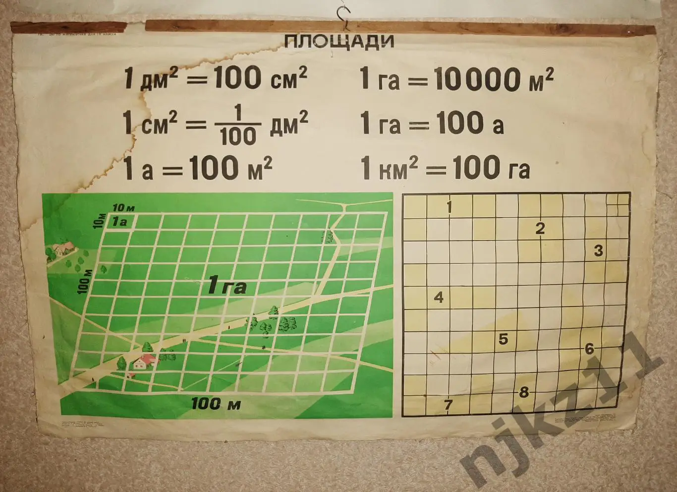 Плакат, учебное-наглядное пособие по математике. Площади. (времен СССР)