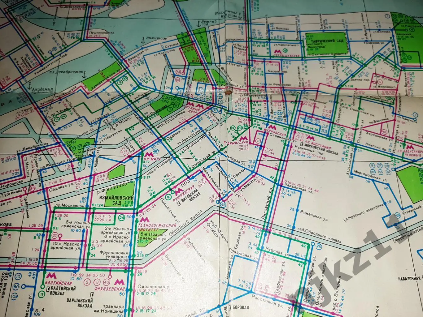 Карта Ленинград. Маршруты городского транспорта. 1977г. Размер 60х90см 1