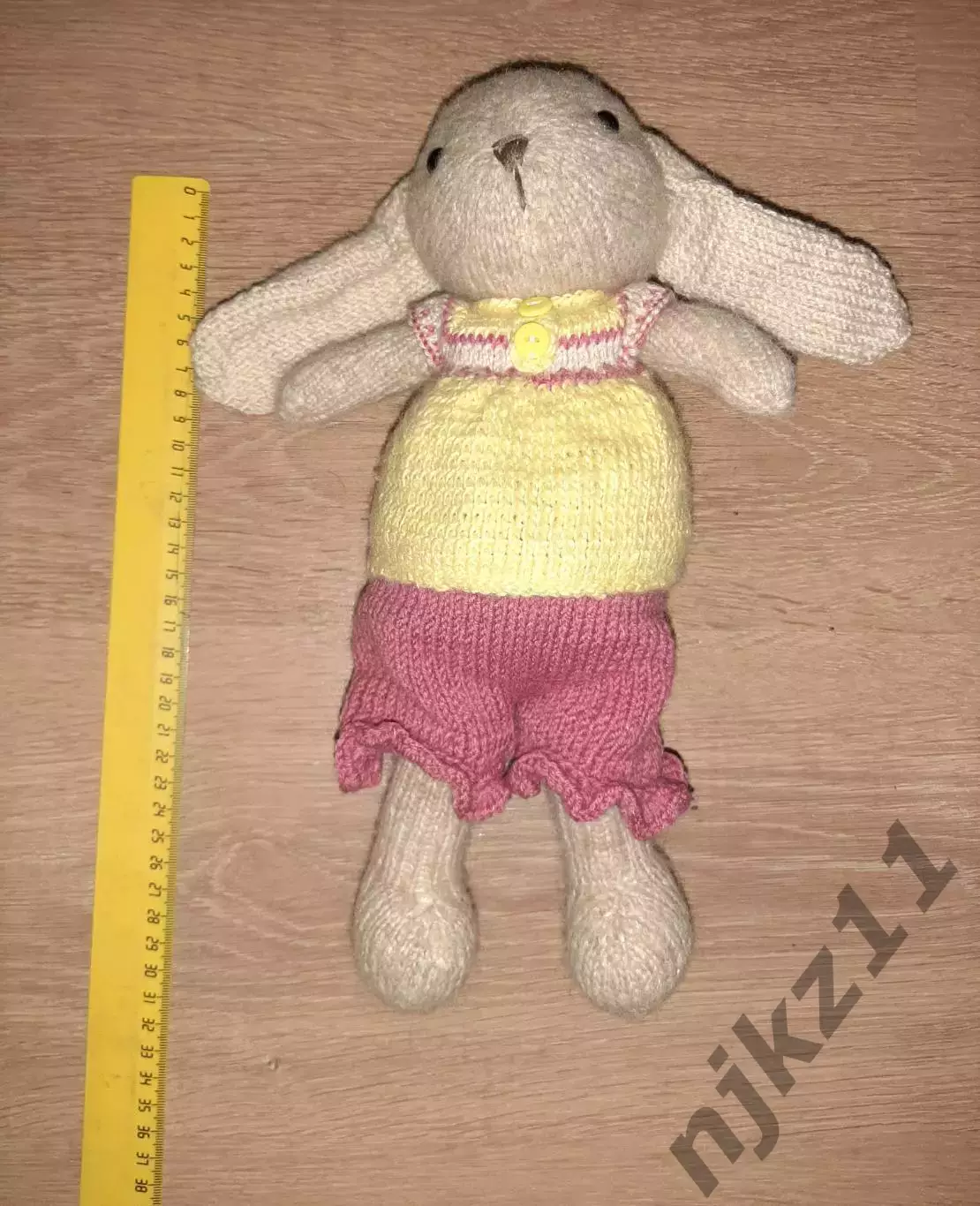 Игрушка ручная работа Валяние, вязание, ЗАЙЧИК пушистый 31 см