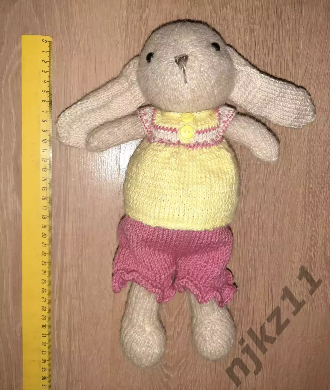 Игрушка ручная работа Валяние, вязание, ЗАЙЧИК пушистый 31 см 1