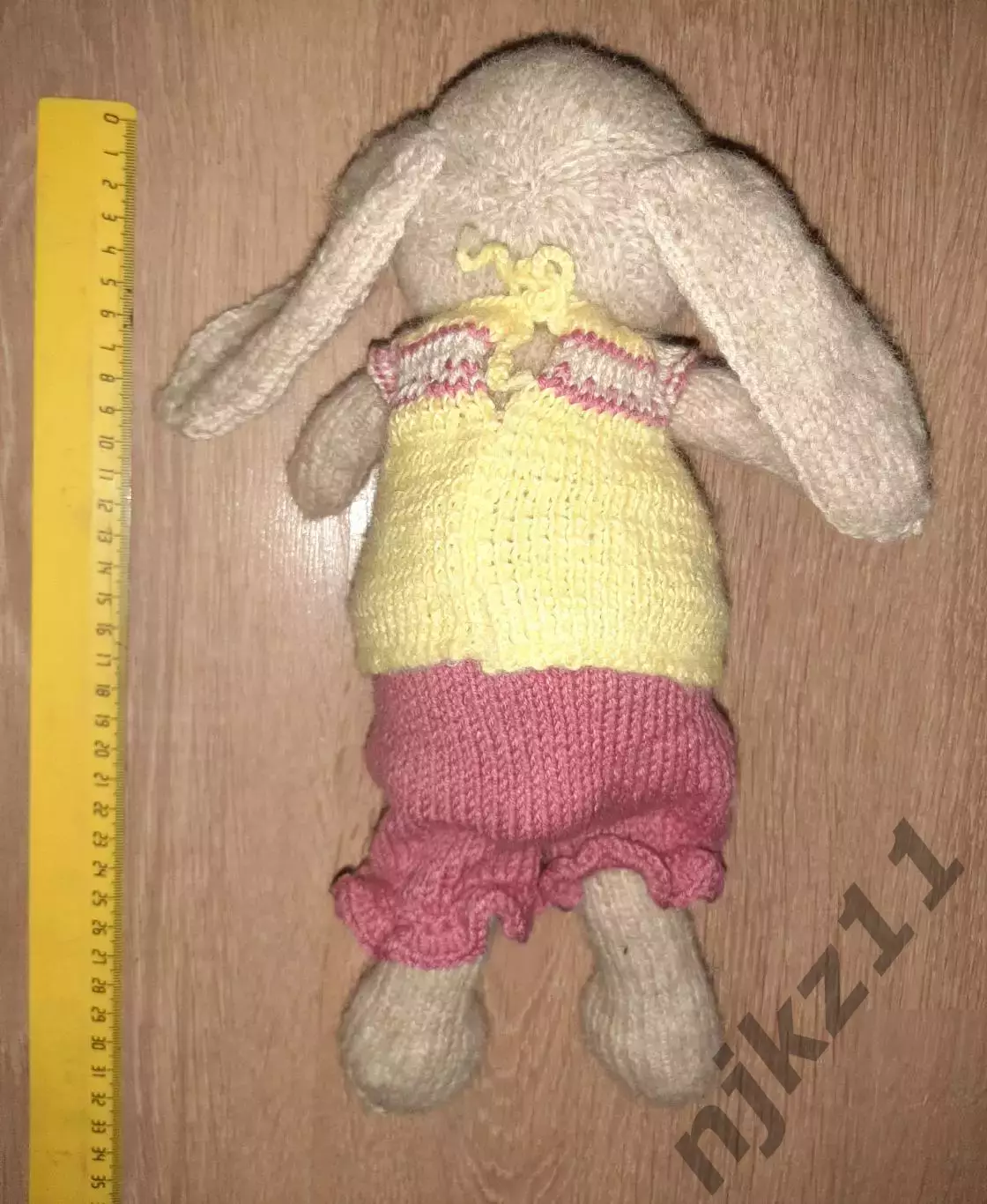 Игрушка ручная работа Валяние, вязание, ЗАЙЧИК пушистый 31 см 2