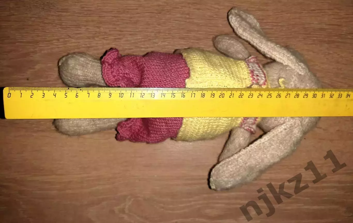 Игрушка ручная работа Валяние, вязание, ЗАЙЧИК пушистый 31 см 3