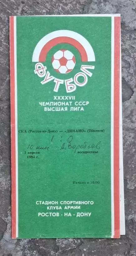 СКА Ростов-Динамо Тбилиси 01.04.1984 г.