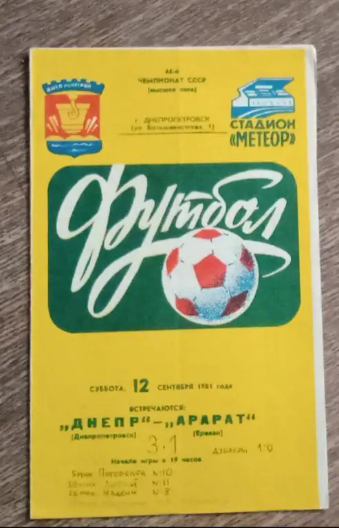 Днепр-Арарат 1981 г.
