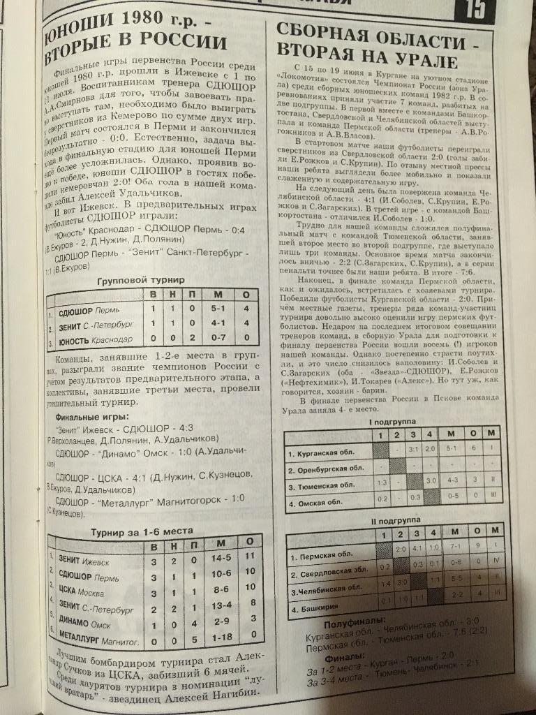 Футбол Прикамья 1997 Официальный вестник федерации футбол Пермь Россия 1
