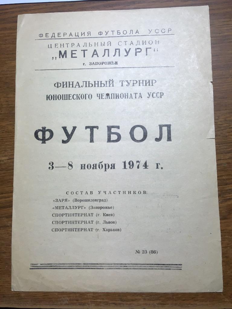 Запорожье 1974 финал турнир юношеского чемпионата УССР Киев Львов Харьков Заря