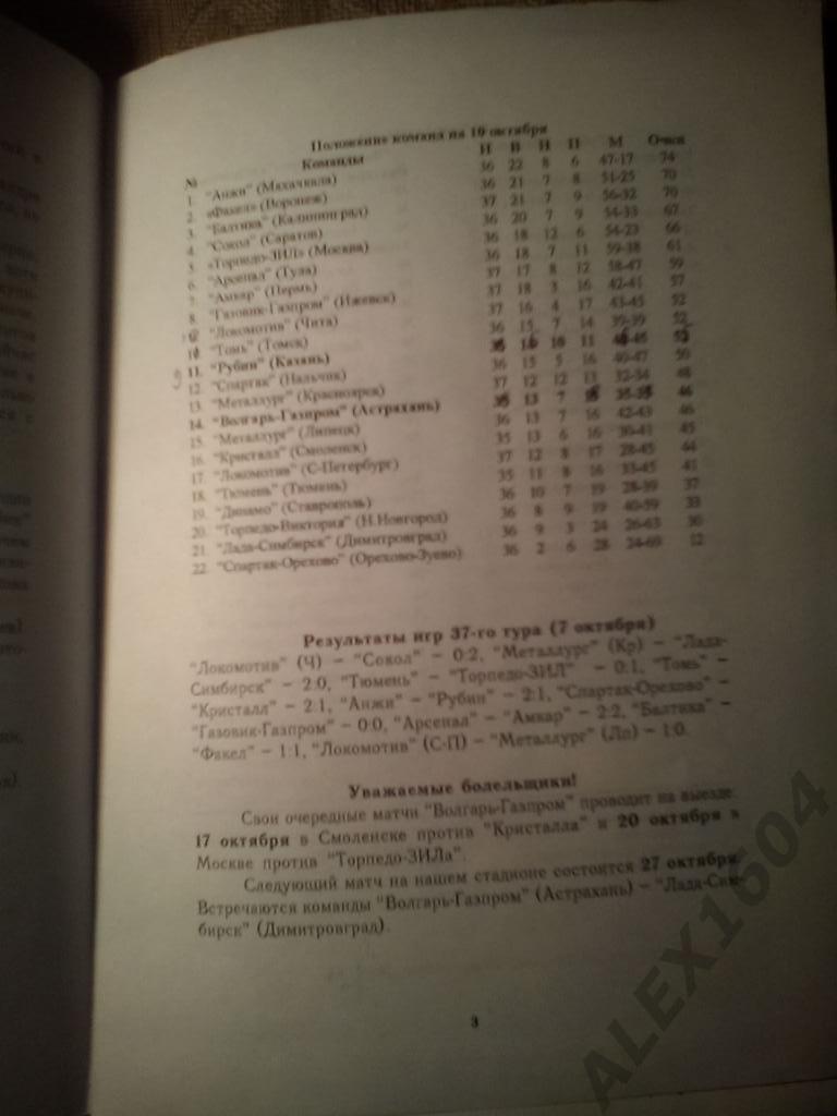 Волгарь-Газпром Астрахань--Рубин Казань 10.10.1999 г первый дивизион 1