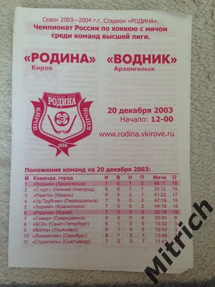 Родина Киров - Водник Архангельск 2003/2004