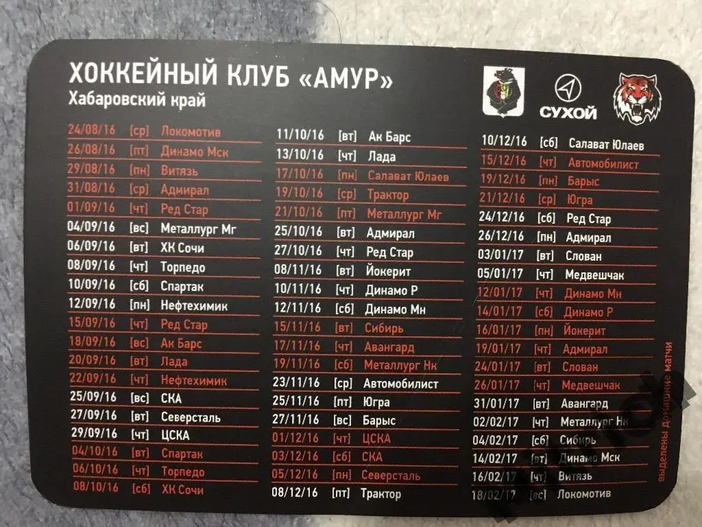 Амур Хабаровск 2016/2017.Календарь игр 1