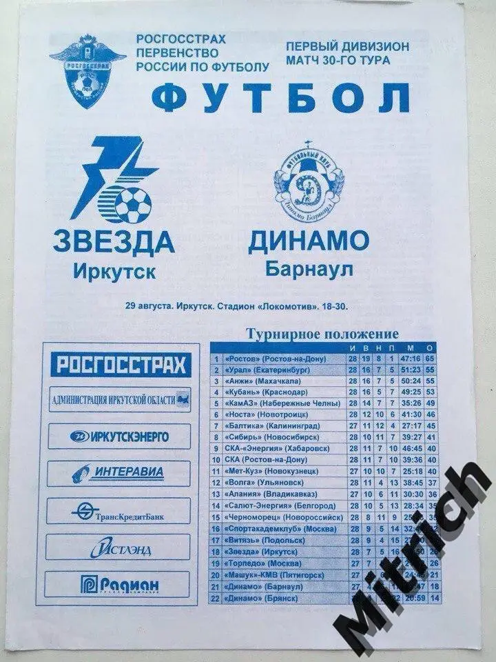 Звезда Иркутск - Динамо Барнаул 29.08.2008