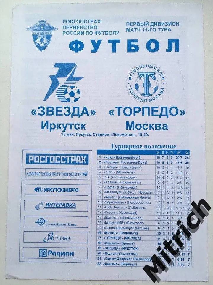 Звезда Иркутск - Торпедо Москва 15.05.2008