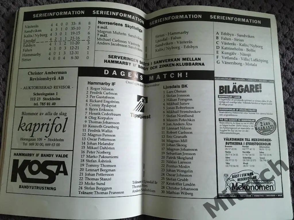 Хоккей с мячом. Справочник ХК Хаммарбю Стокгольм Швеция 1995/1996 (см. описание) 1