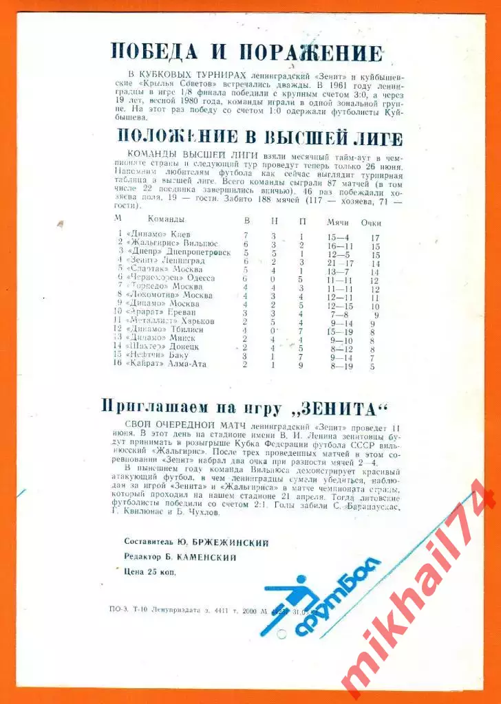 Зенит Ленинград - Крылья Советов Куйбышев 1988г. (Кубок СССР) 1