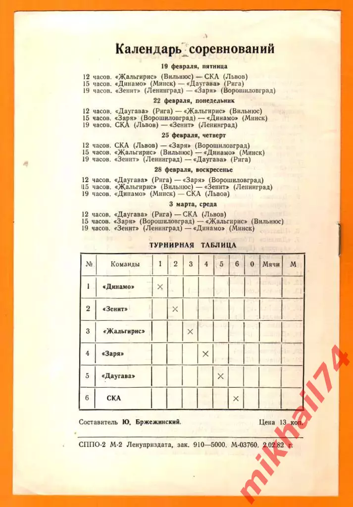 Кубок СССР 1982г. Зональный турнир (Ленинград) 1