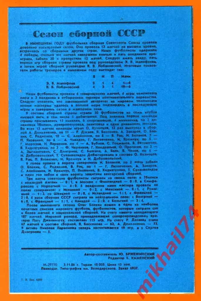 Зенит Ленинград - Кайрат Алма-Ата 1986г. 1