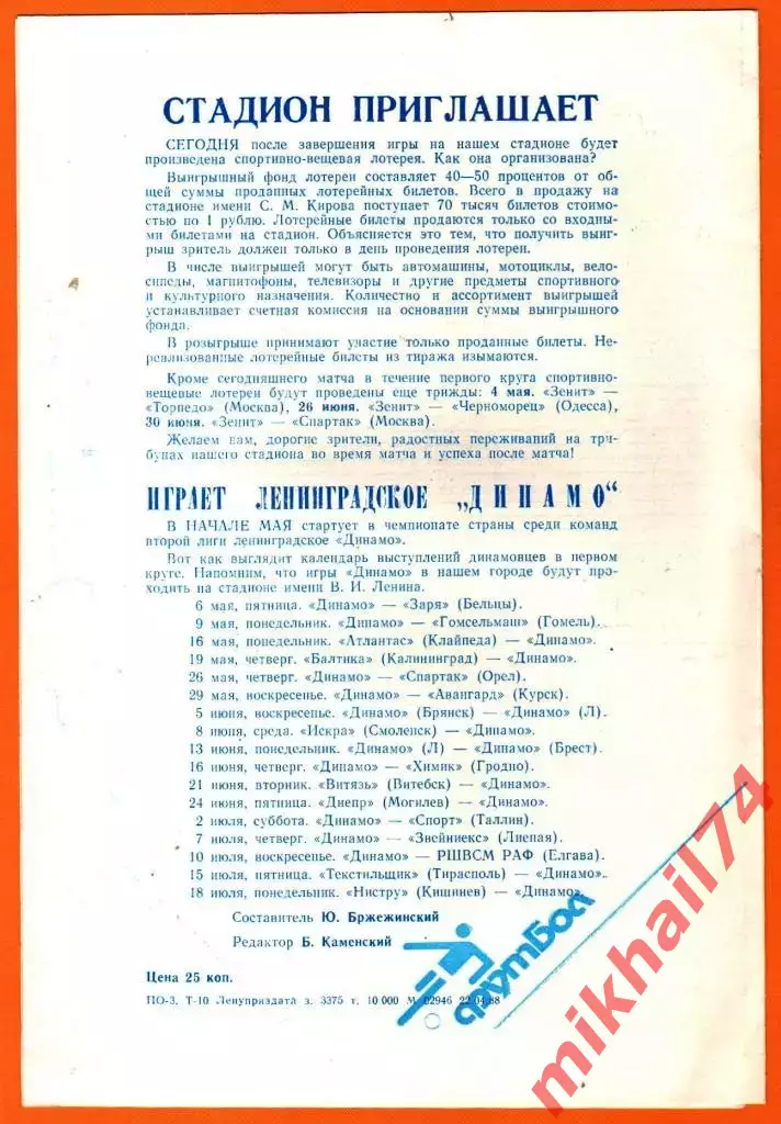 Зенит Ленинград - Кайрат Алма-Ата 1988г. 1