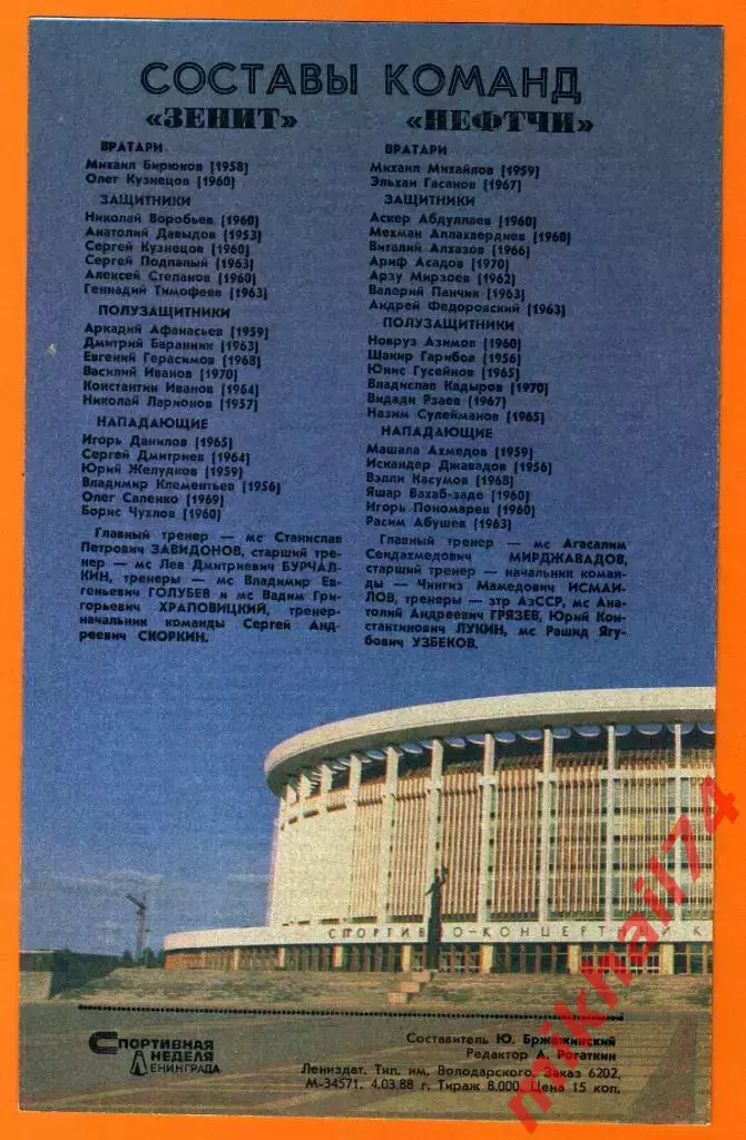 Зенит Ленинград - Нефтчи Баку 1988г. 1