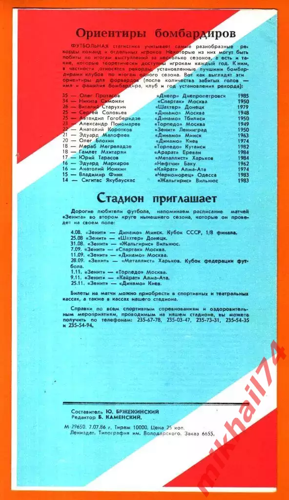 Зенит Ленинград - Арарат Ереван 1986г. 1