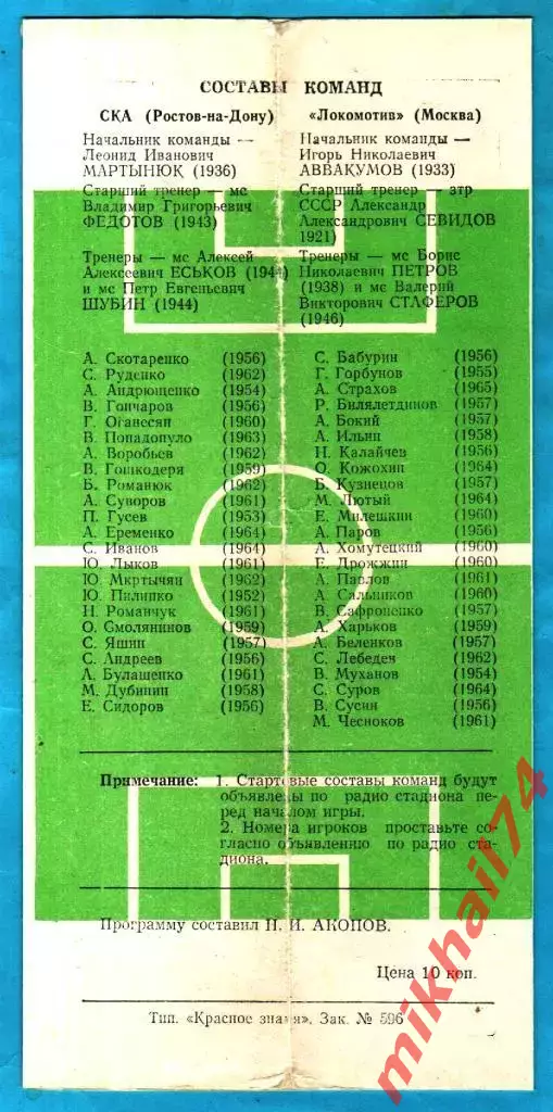 СКА Ростов-на-Дону - Локомотив Москва 1982г. 1