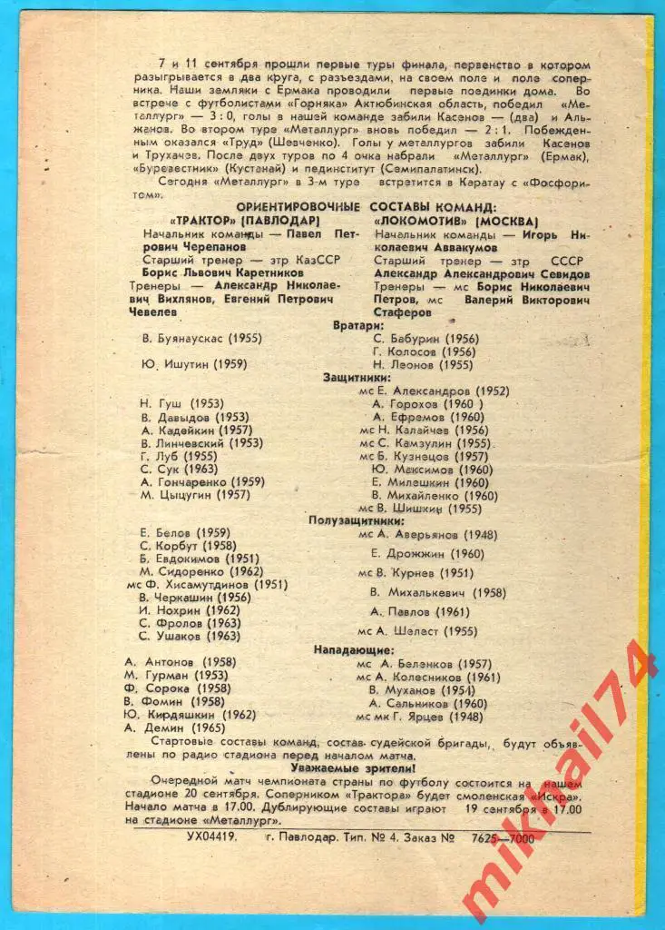 Трактор Павлодар – Локомотив Москва 1981г. 1