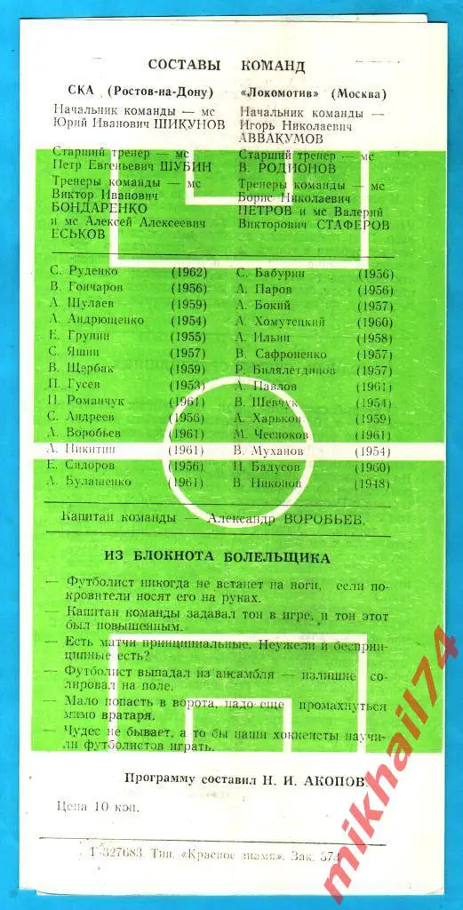 СКА Ростов-на-Дону – Локомотив Москва 1983г. 1