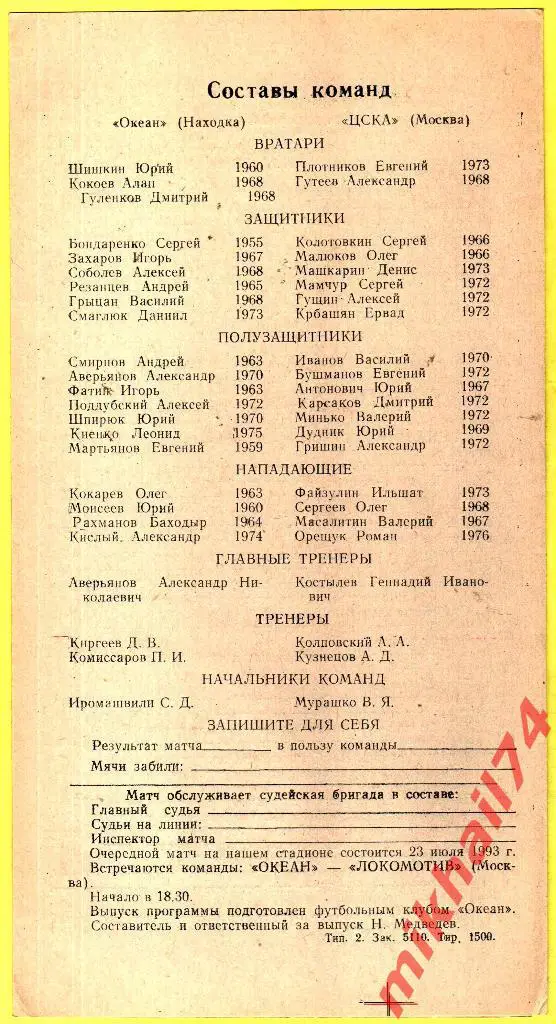 Океан Находка - ЦСКА 1993 1