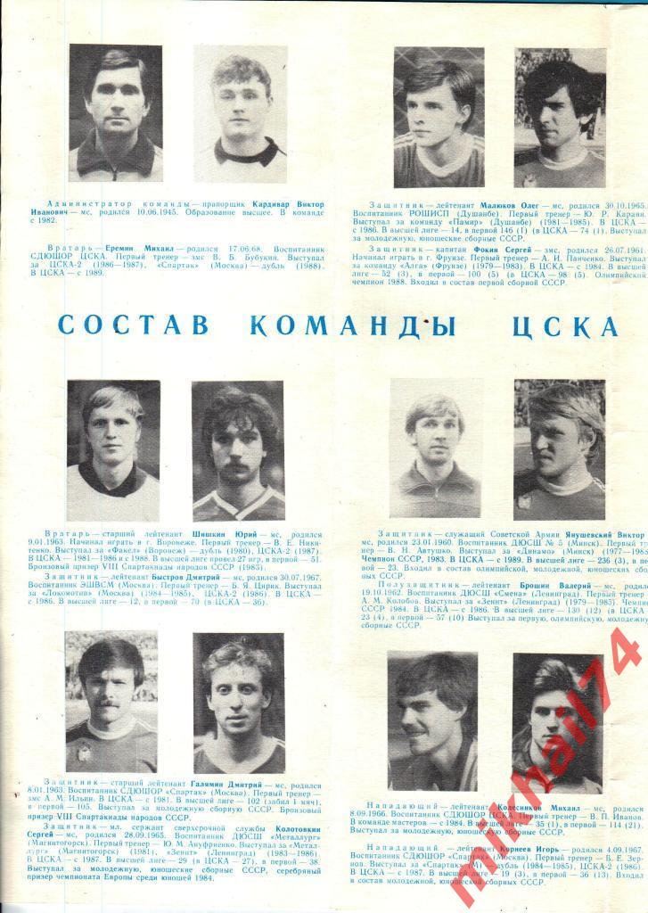 Буклет ЦСКА - 89. Состав команды ЦСКА. 3