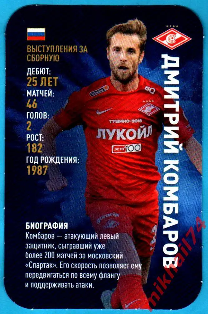 Карточка ДМИТРИЙ КОМБАРОВ. Спартак. TOP TRUMPS Звёзды мирового футбола 2018
