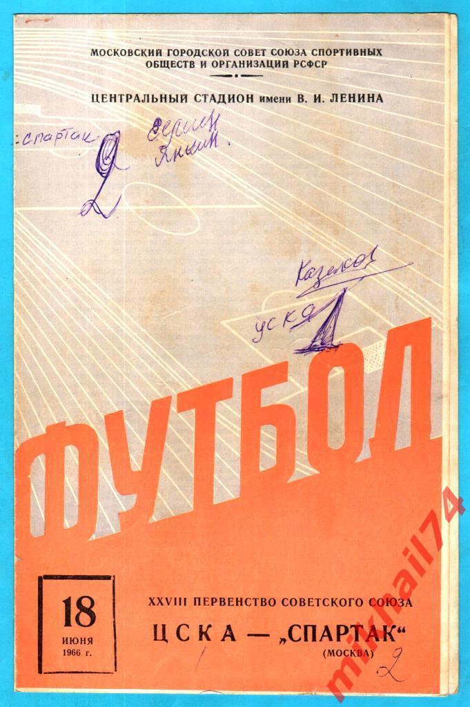ЦСКА - Спартак Москва 1966г. (Тираж 25.000 экз.)
