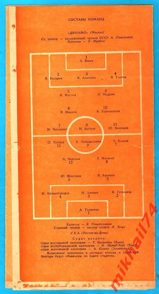 Динамо Москва - СКА Ростов-на-Дону 1964г. 1