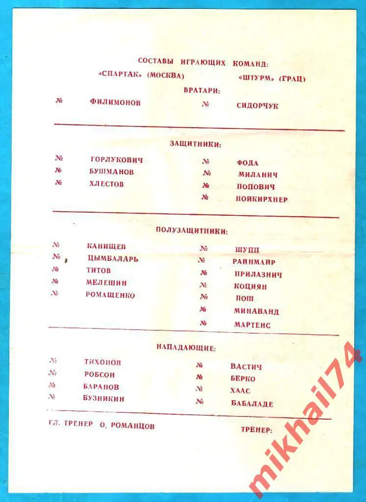Спартак Москва - Штурм Грац,Австрия 1998г. (Лига Чемпионов УЕФА).(Воронеж) 1