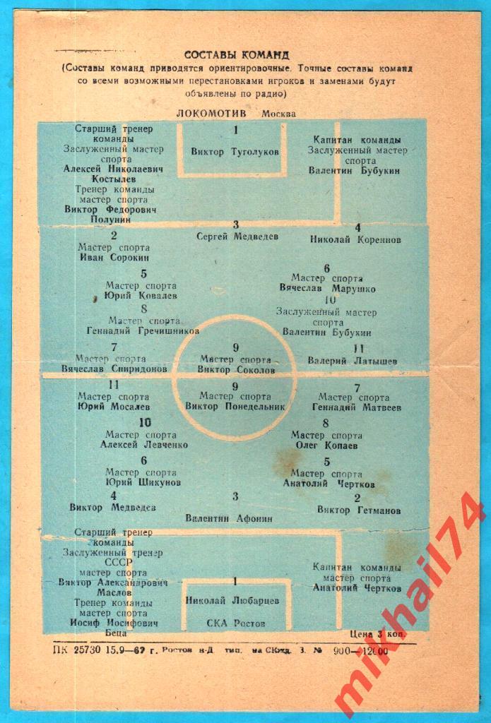 СКА Ростов-на-Дону - Локомотив Москва 1962г. 1