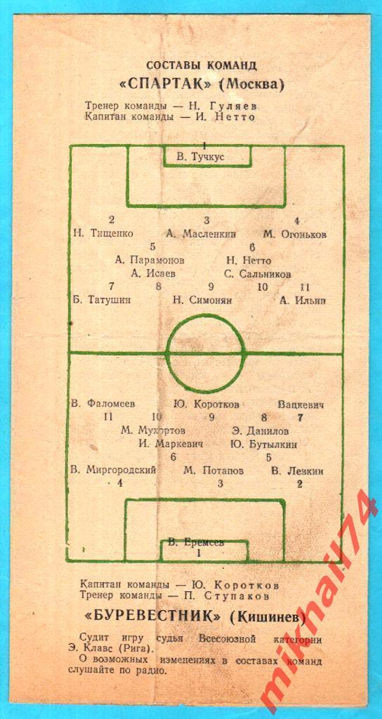 Спартак Москва - Буревестник Кишинев 1956г. (Тираж 25.000 экз.) 1