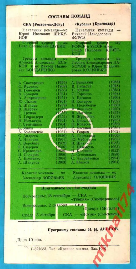 СКА Ростов-на-Дону – Кубань Краснодар 1983г. 1