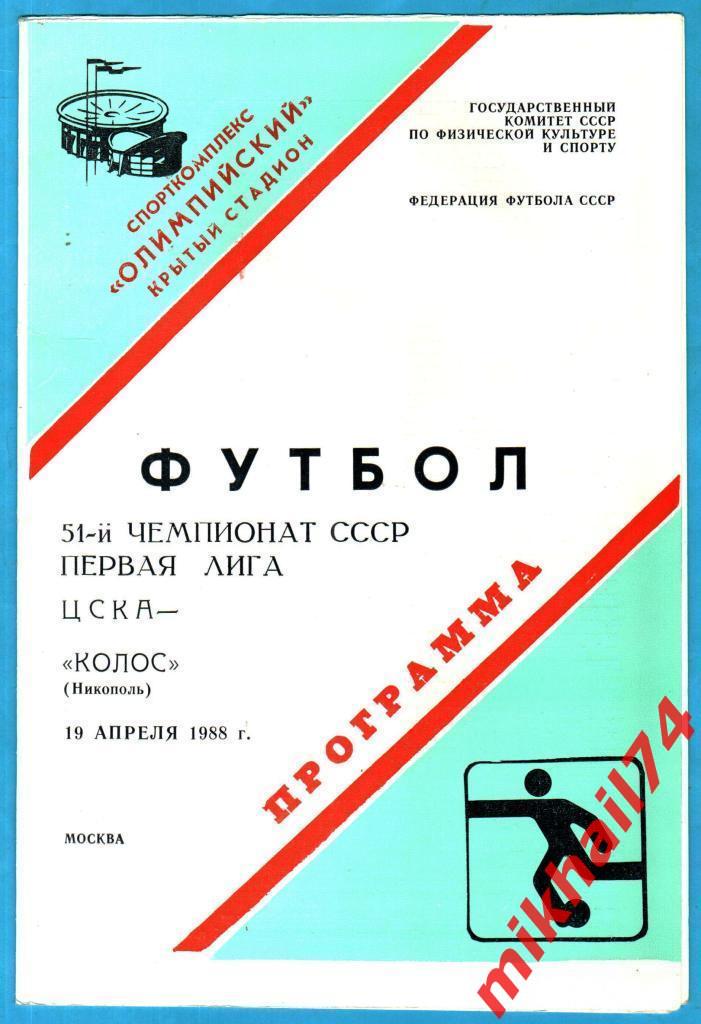 ЦСКА - Колос Никополь 1988г. (Первая лига).