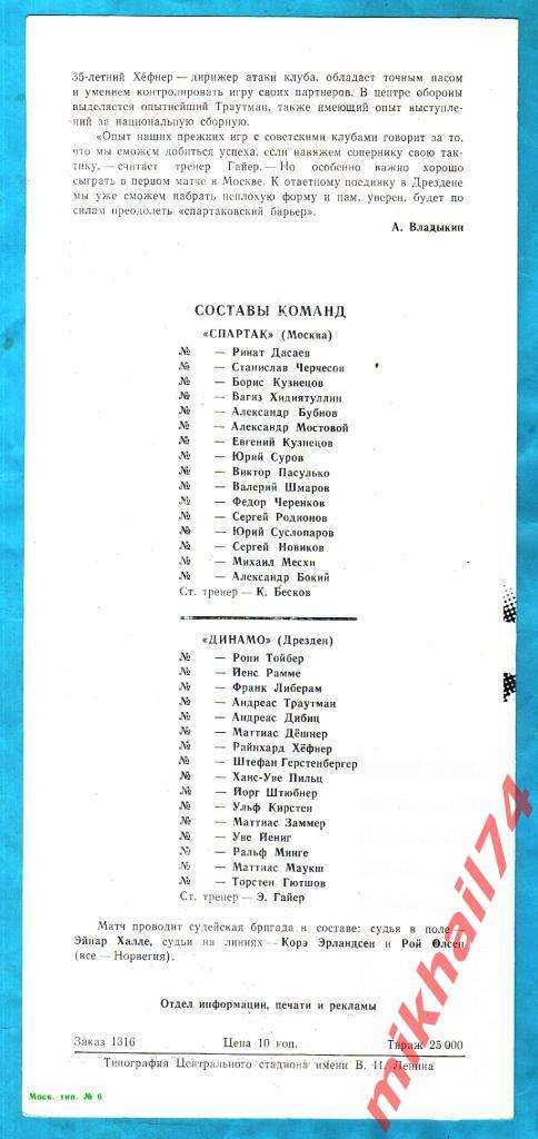 Спартак Москва,СССР - Динамо Дрезден, ГДР 1987г. (Кубок УЕФА , 1/32 финала.) 1
